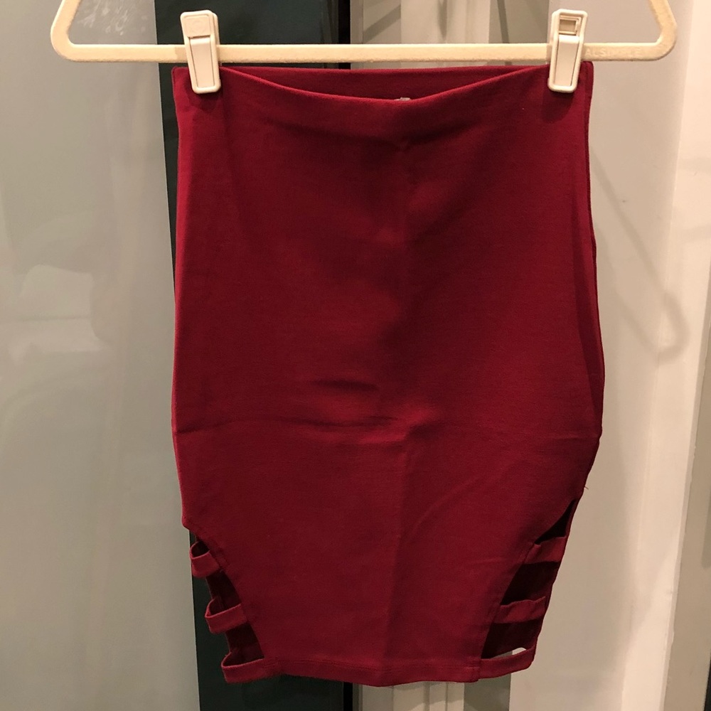 Red/Burgundy Bodycon cut out skirt.